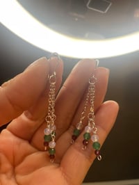 Image 2 of Red garnet with green aventurine dangled earrings 