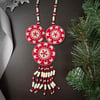 Beaded Medallion Necklace (Red Stars)