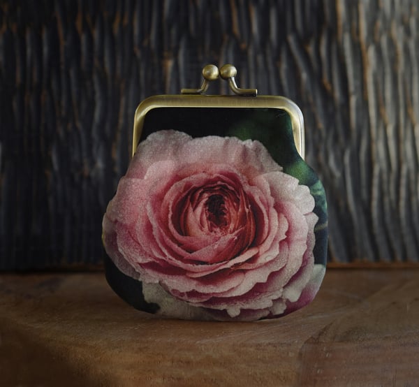 Image of Winter rose, velvet kisslock coin purse