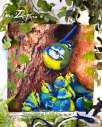 Image 1 of ‘Blue tit and birdies’ - Acrylics on deep-edge canvas.