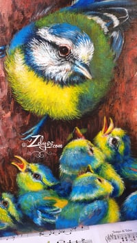 Image 4 of ‘Blue tit and birdies’ - Acrylics on deep-edge canvas.