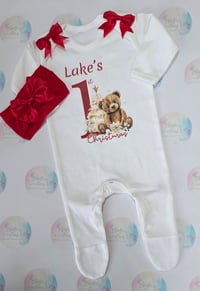 Image 1 of 1st christmas bear baby grow set 