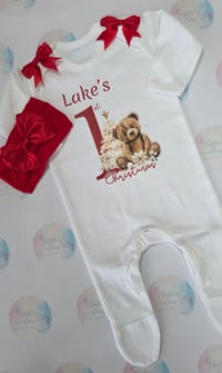 Image 2 of 1st christmas bear baby grow set 