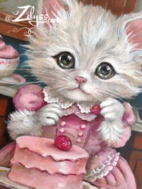 Image 5 of 🧁🍰Kitty loves cake🍰🧁 - Acrylics painting