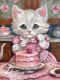 Image 2 of 🧁🍰Kitty loves cake🍰🧁 - Acrylics painting