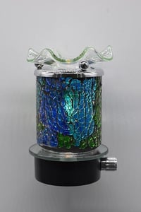 Image 1 of Blue and Green Crackle Glass Electric  Fragrance Oil Lamp