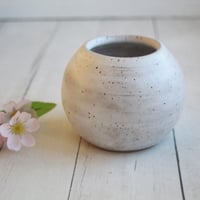 Image 3 of Rustic Round Speckled White Vase, Handcrafted Pottery Made in USA