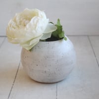 Image 4 of Rustic Round Speckled White Vase, Handcrafted Pottery Made in USA