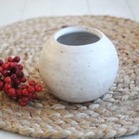 Image 1 of Rustic Round Speckled White Vase, Handcrafted Pottery Made in USA