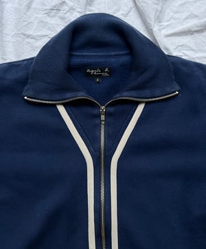  Agnes B. Line Zip Sweater Navy White - Size 2