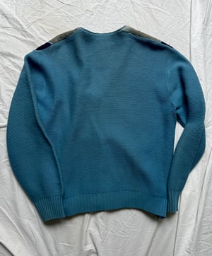 Vintage 70's Cardigan Blue Grey Stripe - Size M