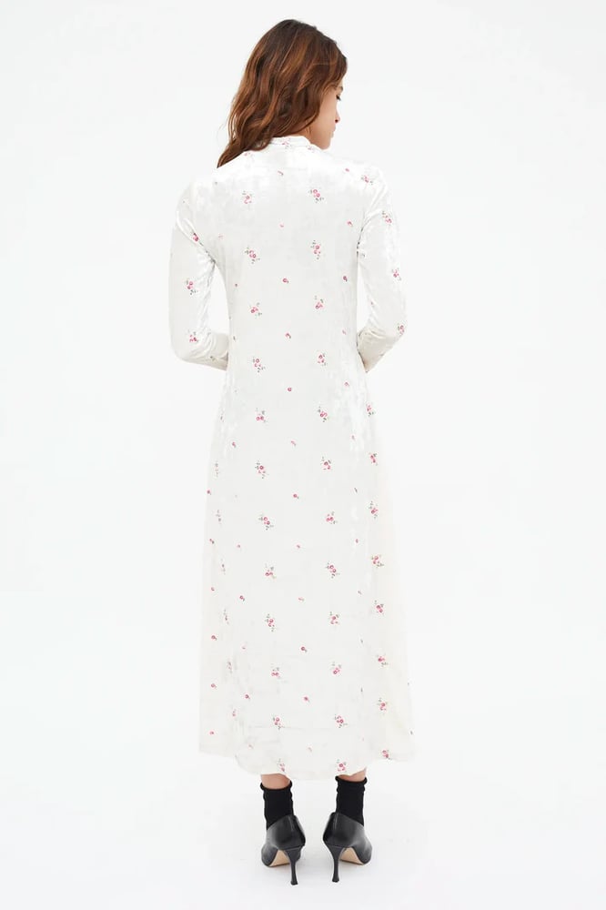 Image of Vestido largo terciopelo con bordado floral.