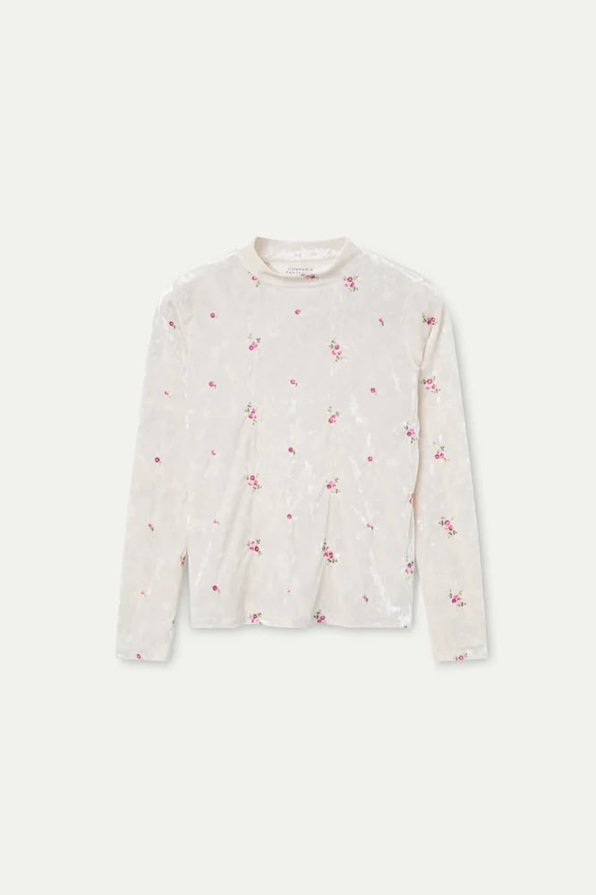 Image of Camiseta terciopelo con bordado floral