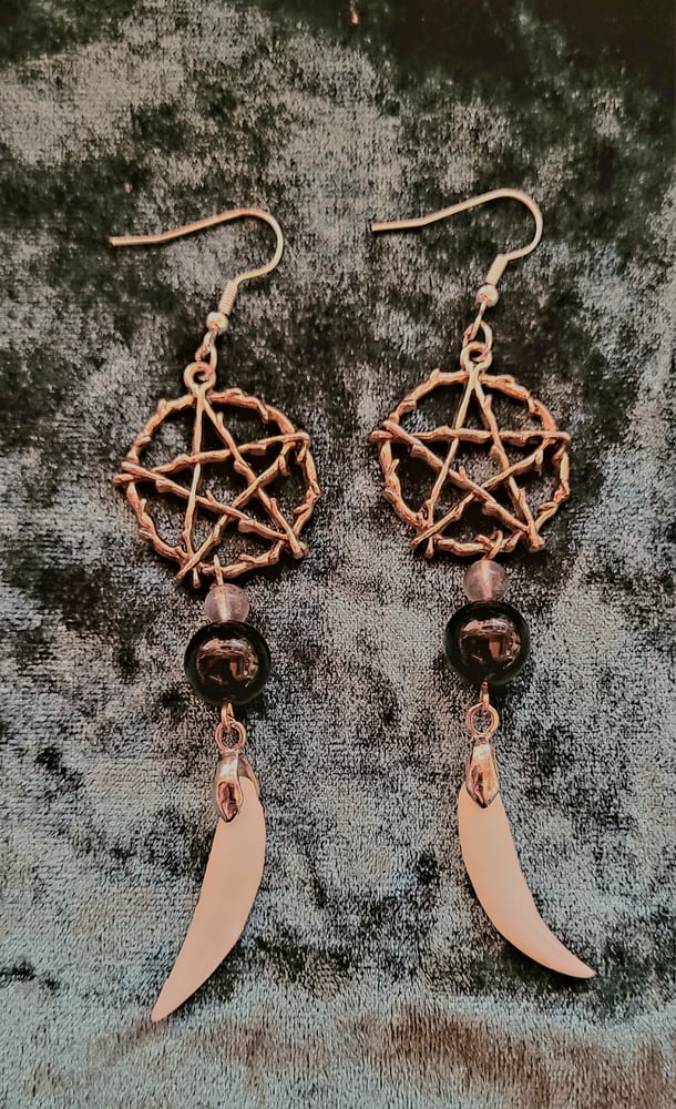 Image of Metal Willow Pentagram Earrings 