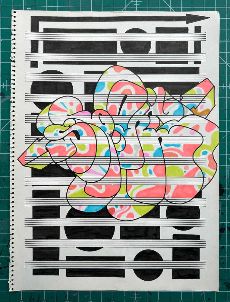 Image of Sp.One, original drawing on blank music paper, (unique), 2025 