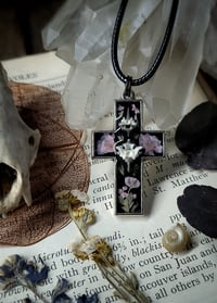 Image 2 of Snake Bone and Floral Cross Pendant - Pink