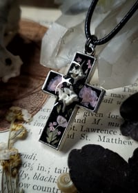 Image 3 of Snake Bone and Floral Cross Pendant - Pink