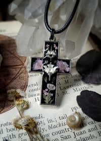 Image 4 of Snake Bone and Floral Cross Pendant - Pink