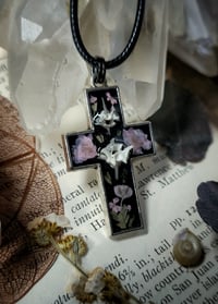 Image 5 of Snake Bone and Floral Cross Pendant - Pink