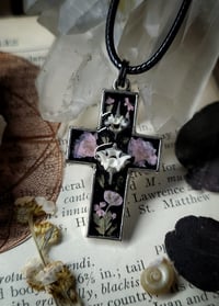 Image 1 of Snake Bone and Floral Cross Pendant - Pink