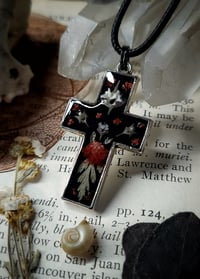 Image 4 of Snake Bone and Floral Cross Pendant - Red