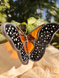 Image 1 of Stained glass monarch butterfly plant hugger