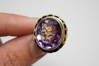 Image 2 of Antique 14k Yellow Gold, Amethyst Ring with Encrusted Rose Cut Diamond Motif 