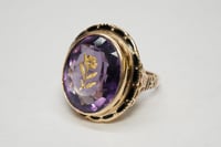 Image 1 of Antique 14k Yellow Gold, Amethyst Ring with Encrusted Rose Cut Diamond Motif 