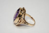Image 4 of Antique 14k Yellow Gold, Amethyst Ring with Encrusted Rose Cut Diamond Motif 