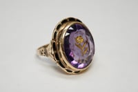 Image 6 of Antique 14k Yellow Gold, Amethyst Ring with Encrusted Rose Cut Diamond Motif 