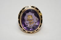 Image 7 of Antique 14k Yellow Gold, Amethyst Ring with Encrusted Rose Cut Diamond Motif 