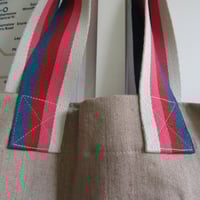 Image 6 of One-of-A-Kind Large Tote Bag with Stripe Handles. Boro Upcycled Oatmeal Denim 007-1