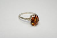 Image 1 of Art Deco 14k White Gold Filigree Solitaire Ring with Madeira Citrine