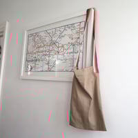 Image 1 of Upcycled Beige Denim Shoulder Bag, One-of-a-Kind with Stripe Handles- 007-2 Boro