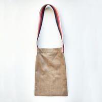 Image 4 of Upcycled Beige Denim Shoulder Bag, One-of-a-Kind with Stripe Handles- 007-2 Boro