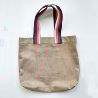 Image 5 of Upcycled Beige Denim Tote Bag, One-of-a-Kind with Stripe Handles- 007-2 Boro