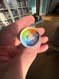 Image 1 of Black and white mushroom Pendy with rainbow opal gazer cap