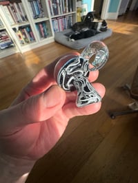 Image 4 of Black and white mushroom Pendy with rainbow opal gazer cap