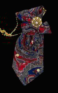 Handmade Paisley Necklace Necktie – Red, Blue & Gray with Gold Accents