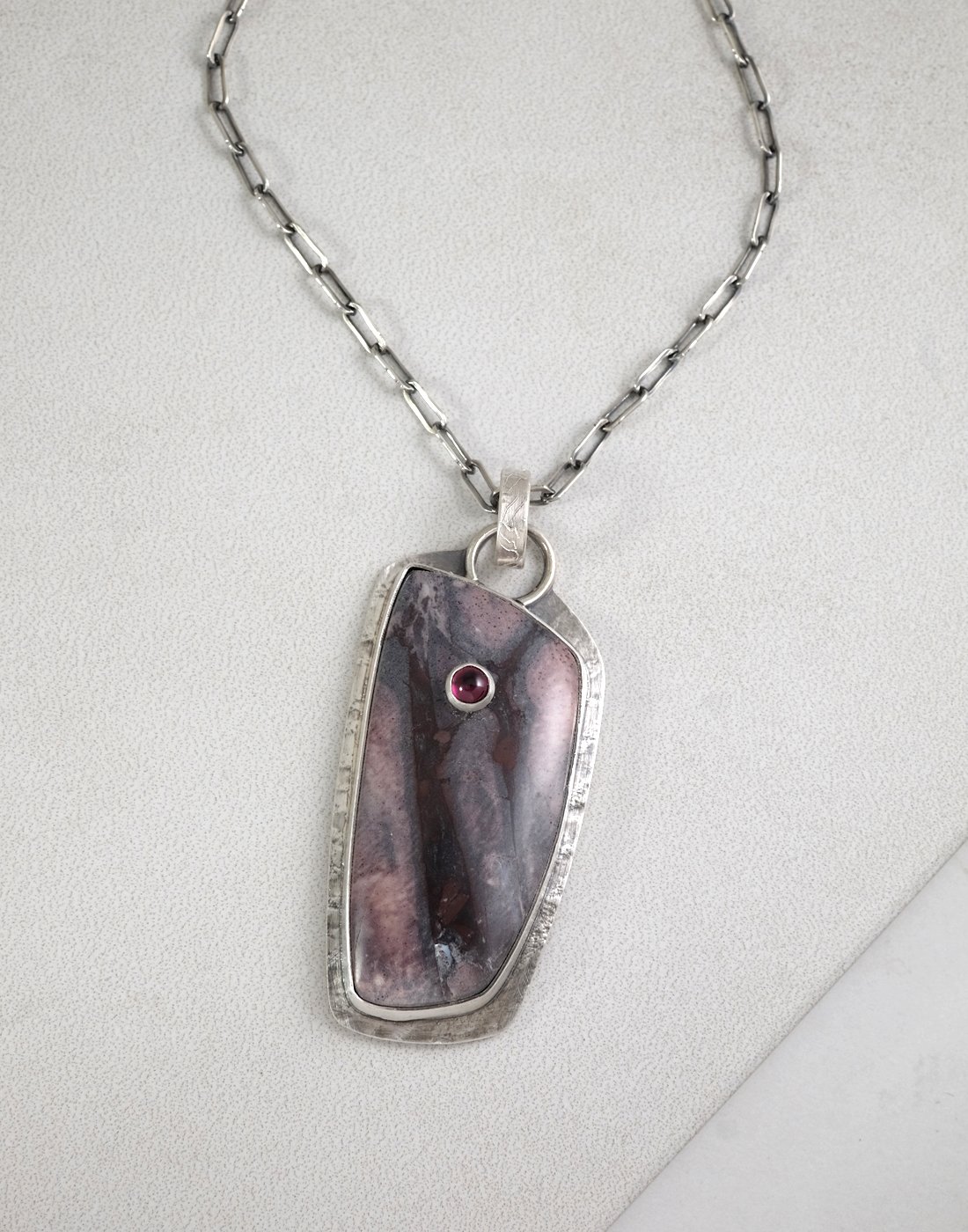 Image of Fantasy Jasper and Garnet Sterling Necklace