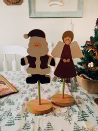 Image 1 of wooden Santa and Angel
