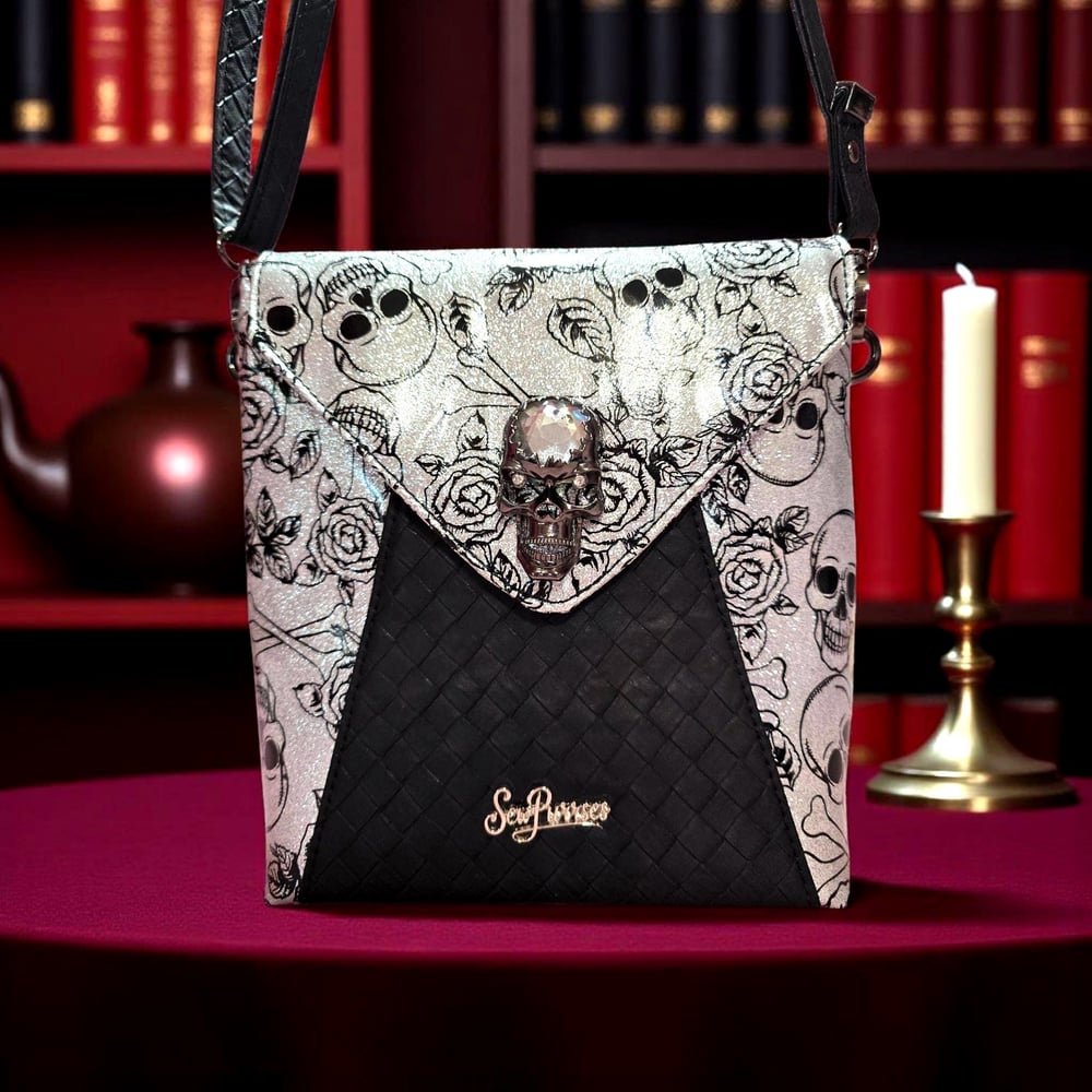 Image of Handmade skulls print crossbody bag gift for her