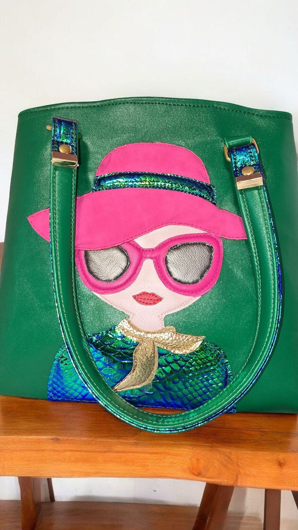 Image of Handmade Avatar Applique Tote Bag: Large Faux Leather Shoulder Bag