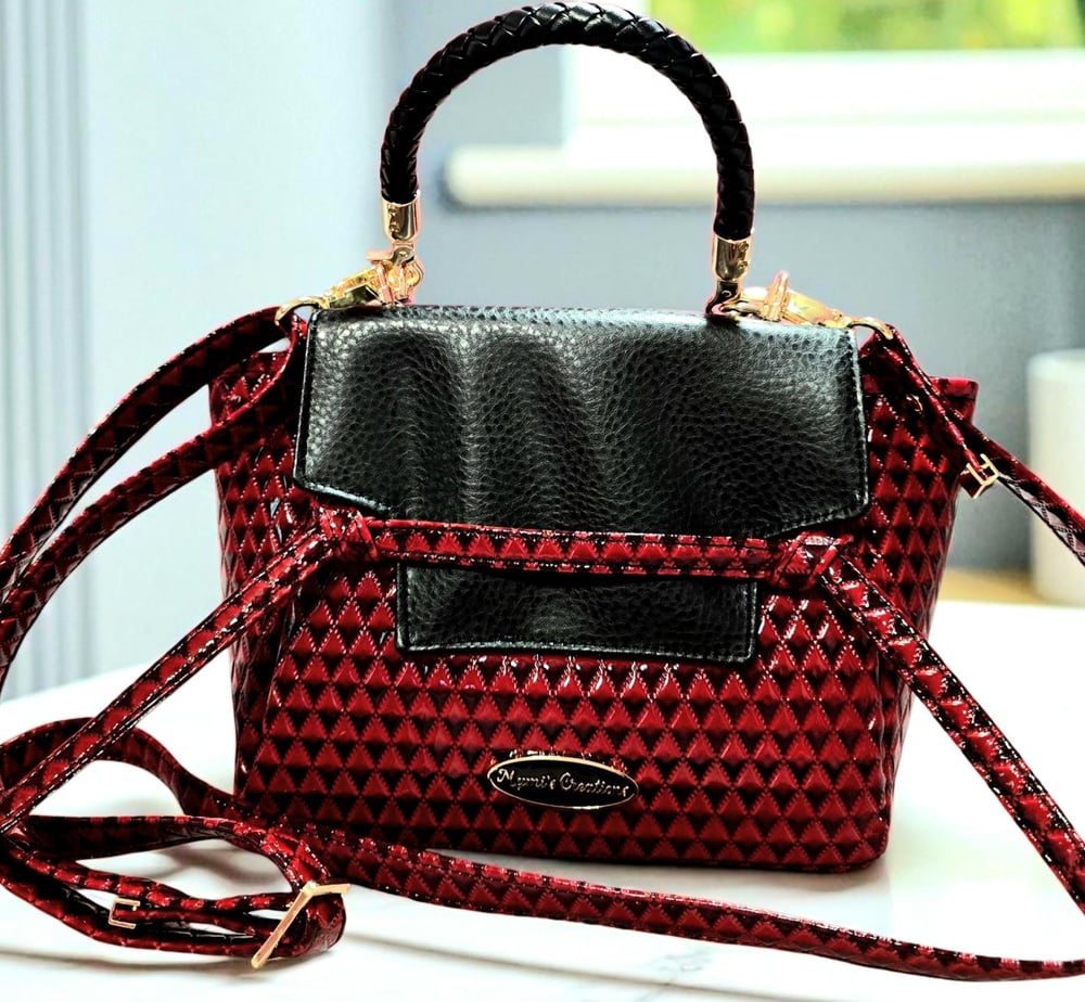 Image of Handmade Black & Red Faux Leather Tote Bag: Sculptural Knotted Straps