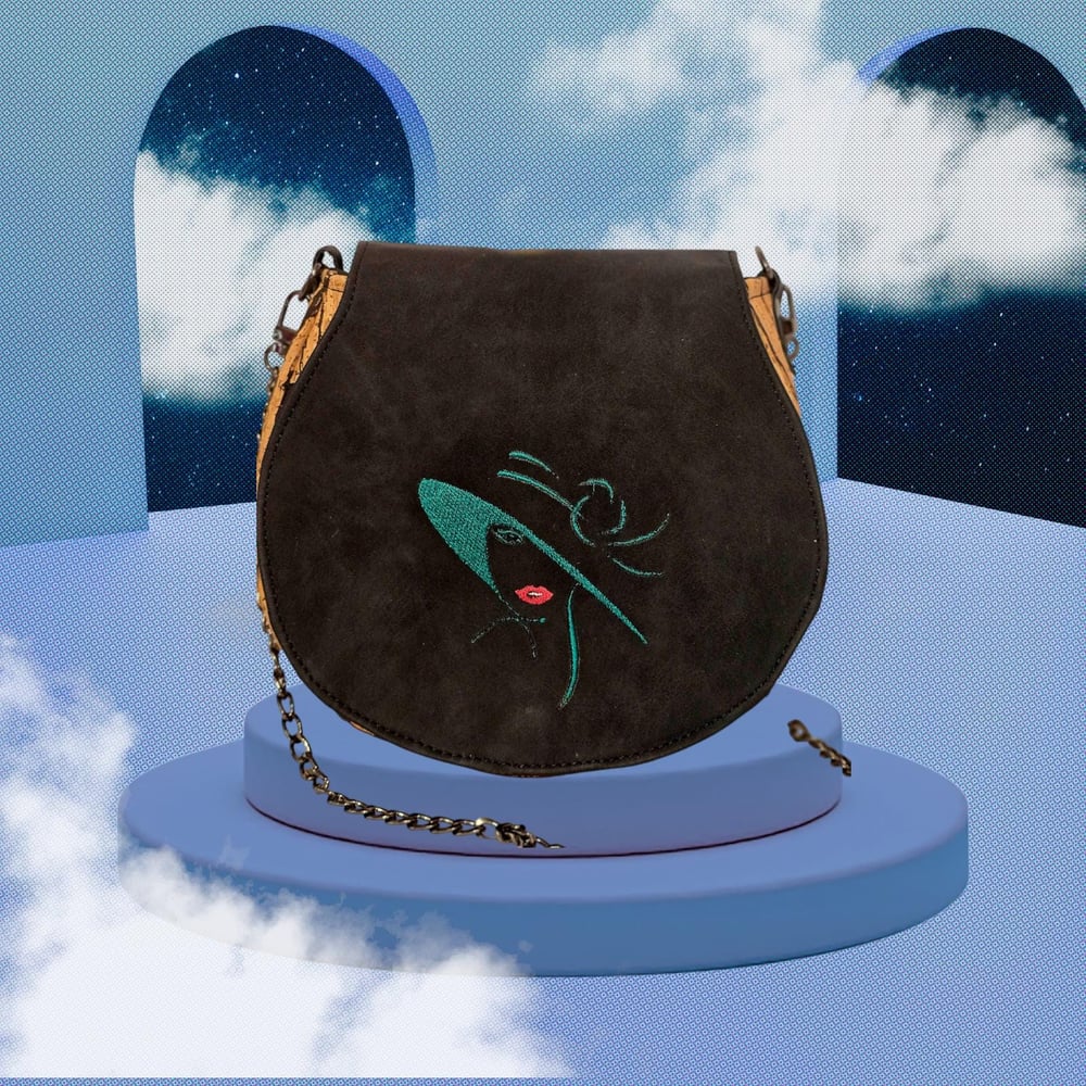 Image of Embroidered Faux Suede Crossbody Bag: Cork Accent, Vogue Lady Design