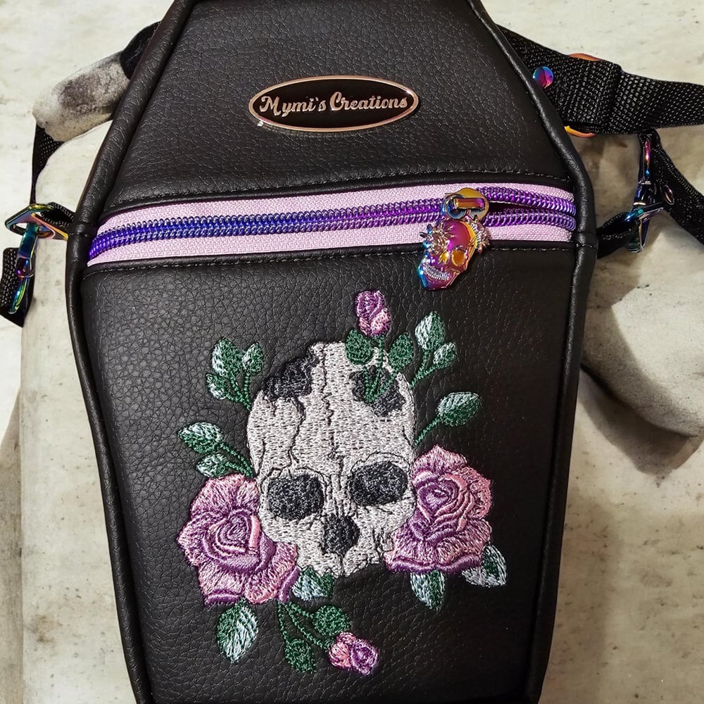 Image of Handmade coffin crossbody bag, Halloween handbag gifts for her faux leather purse