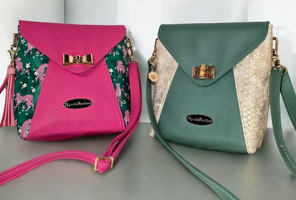 Image of Handmade Two-Tone Faux Leather Crossbody Bag.