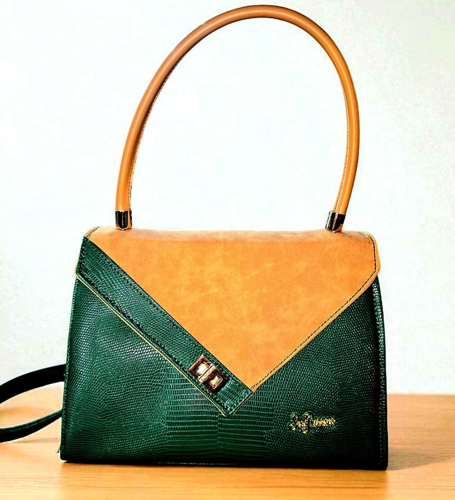 Image of Faux Croc Embossed Green Leather Crossbody Bag: Handmade Roomy Purse