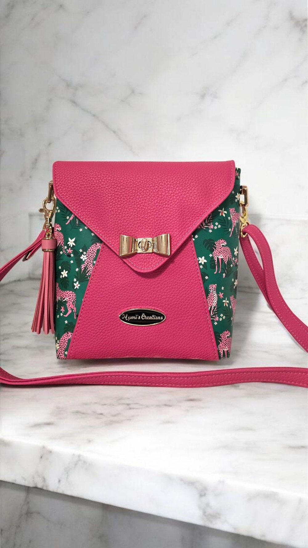 Image of Handmade Two-Tone Faux Leather Crossbody Bag.