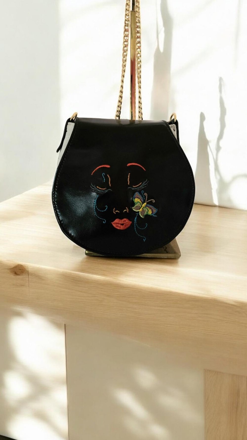 Image of Embroidered Faux Suede Crossbody Bag: Cork Accent, Vogue Lady Design